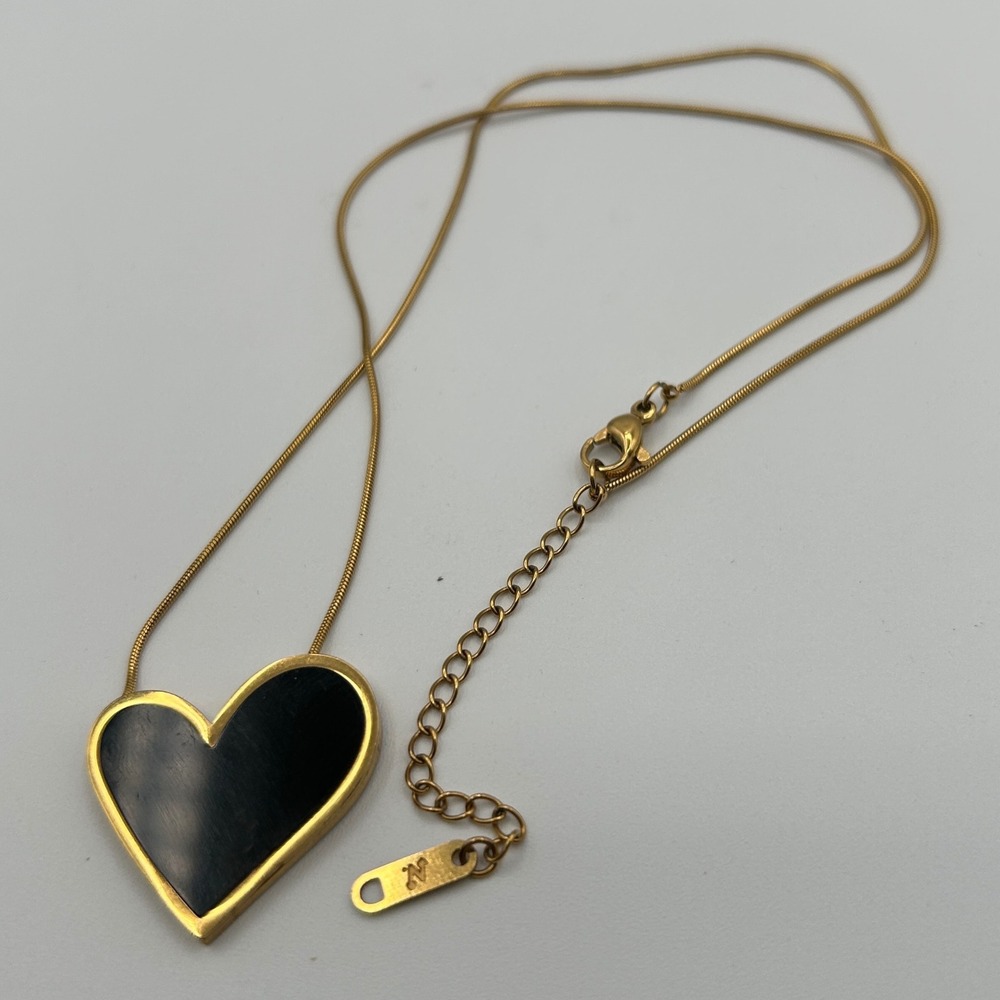 Heart Pendant Necklace Reversible Black Gold Tone Snake Chain 18in